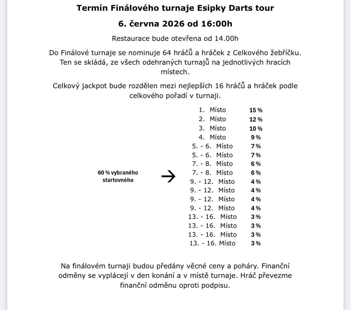 Odměny Esipky.cz Darts Tour